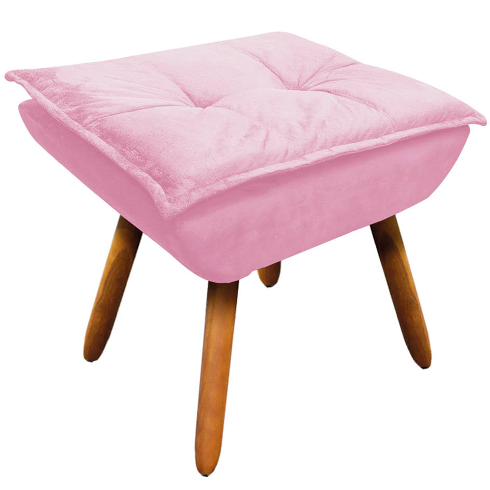 Conjunto Poltrona Puff e Namoradeira Pés Palito Charger Suede Rosa G19 - Gran Belo