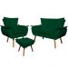 Conjunto Poltrona Puff e Namoradeira Pés Palito Charger Suede Verde G19 - Gran Belo