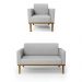 Conjunto Poltrona e Namoradeira Decorativa Isabella Pés Fixo em Madeira Castanho Linho Cinza G19 - Gran Belo