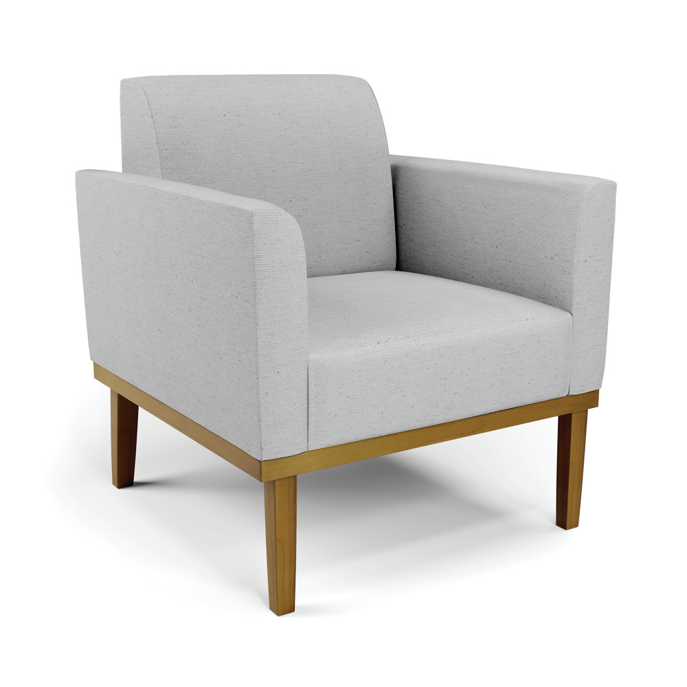 Conjunto Poltrona e Namoradeira Decorativa Isabella Pés Fixo em Madeira Castanho Linho Cinza G19 - Gran Belo