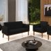 Conjunto Poltrona e Namoradeira Decorativa Isabella Pés Fixo em Madeira Castanho Linho Preto G19 - Gran Belo