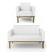 Conjunto Poltrona e Namoradeira Decorativa Isabella Pés Fixo em Madeira Castanho PU Branco G19 - Gran Belo