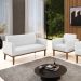 Conjunto Poltrona e Namoradeira Decorativa Isabella Pés Fixo em Madeira Castanho PU Branco G19 - Gran Belo