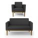 Conjunto Poltrona e Namoradeira Decorativa Isabella Pés Fixo em Madeira Castanho PU Preto G19 - Gran Belo