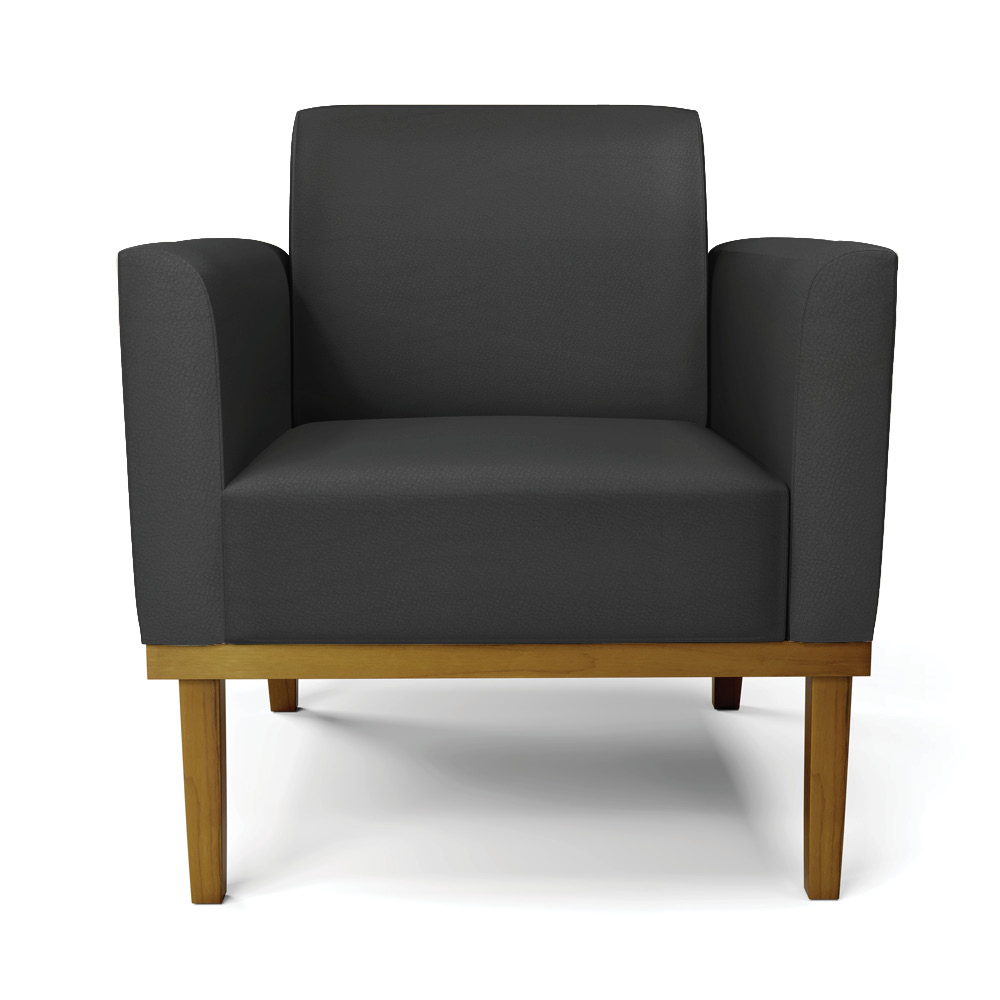 Conjunto Poltrona e Namoradeira Decorativa Isabella Pés Fixo em Madeira Castanho PU Preto G19 - Gran Belo