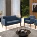 Conjunto Poltrona e Namoradeira Decorativa Isabella Pés Fixo em Madeira Castanho Suede Azul Marinho G19 - Gran Belo