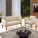 Conjunto Poltrona e Namoradeira Decorativa Isabella Pés Fixo em Madeira Castanho Suede Bege G19 - Gran Belo
