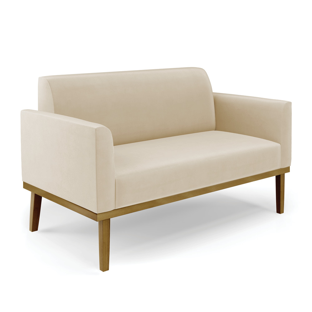Conjunto Poltrona e Namoradeira Decorativa Isabella Pés Fixo em Madeira Castanho Suede Bege G19 - Gran Belo