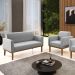 Conjunto Poltrona e Namoradeira Decorativa Isabella Pés Fixo em Madeira Castanho Suede Cinza G19 - Gran Belo
