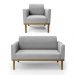 Conjunto Poltrona e Namoradeira Decorativa Isabella Pés Fixo em Madeira Castanho Suede Cinza G19 - Gran Belo