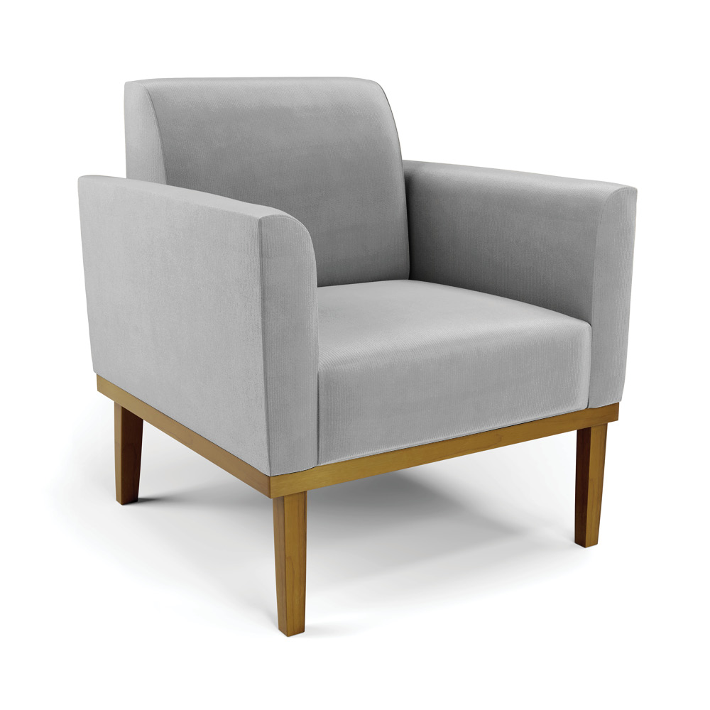 Conjunto Poltrona e Namoradeira Decorativa Isabella Pés Fixo em Madeira Castanho Suede Cinza G19 - Gran Belo