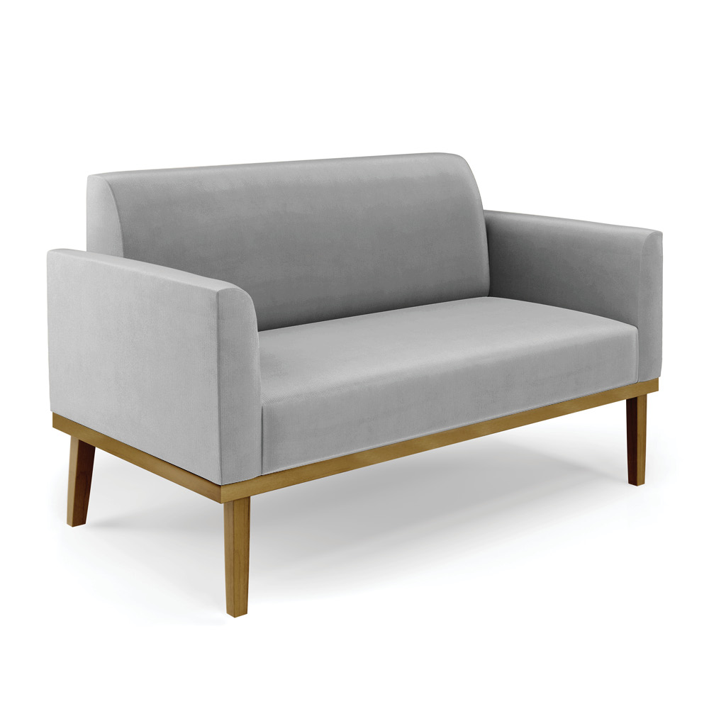 Conjunto Poltrona e Namoradeira Decorativa Isabella Pés Fixo em Madeira Castanho Suede Cinza G19 - Gran Belo