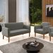 Conjunto Poltrona e Namoradeira Decorativa Isabella Pés Fixo em Madeira Castanho Suede Grafite G19 - Gran Belo