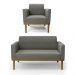 Conjunto Poltrona e Namoradeira Decorativa Isabella Pés Fixo em Madeira Castanho Suede Grafite G19 - Gran Belo