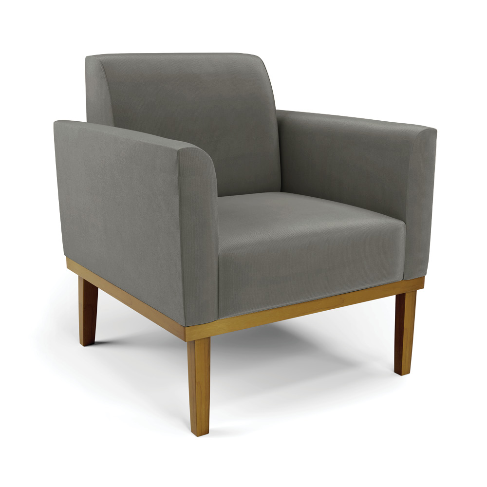 Conjunto Poltrona e Namoradeira Decorativa Isabella Pés Fixo em Madeira Castanho Suede Grafite G19 - Gran Belo
