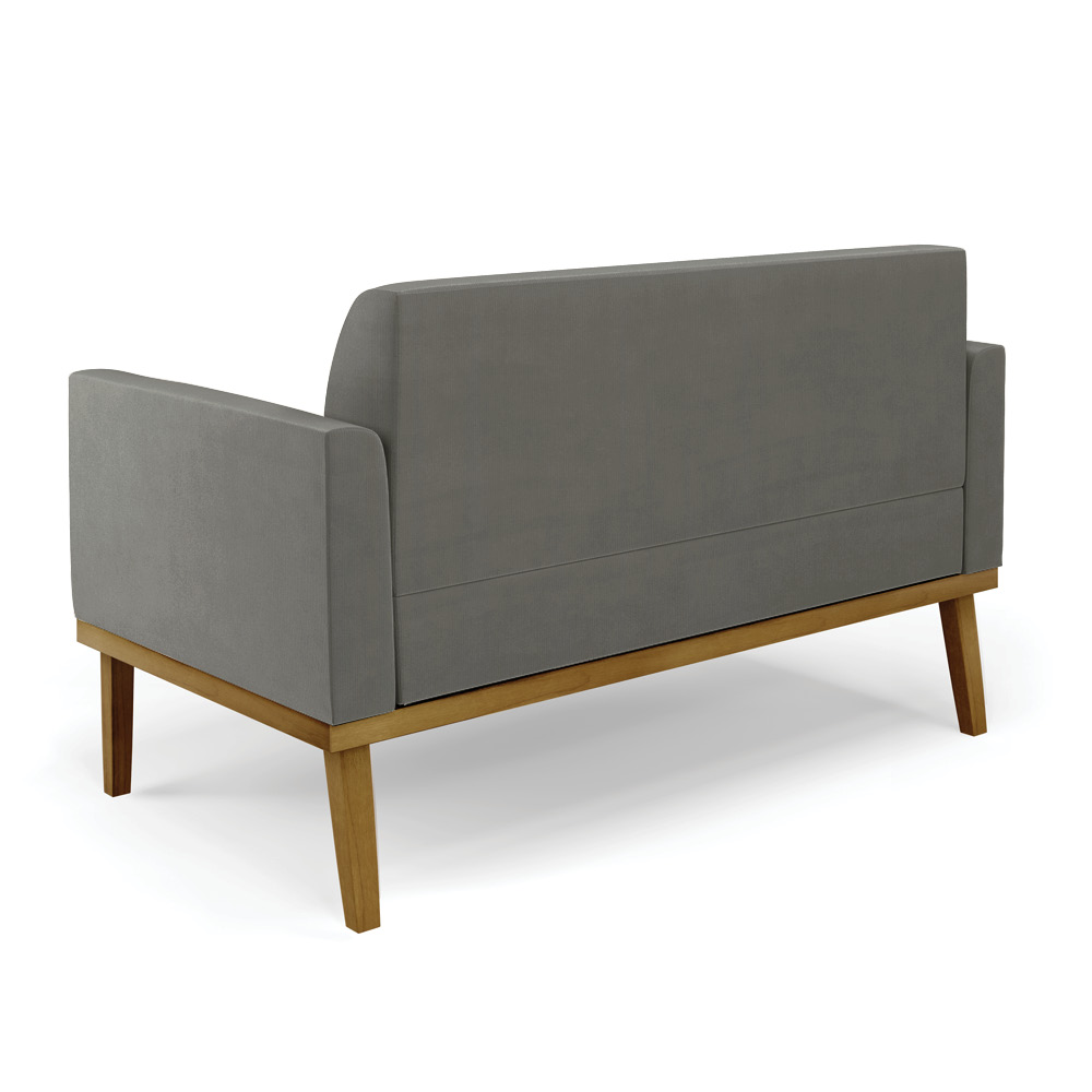 Conjunto Poltrona e Namoradeira Decorativa Isabella Pés Fixo em Madeira Castanho Suede Grafite G19 - Gran Belo