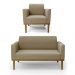Conjunto Poltrona e Namoradeira Decorativa Isabella Pés Fixo em Madeira Castanho Suede Nude G19 - Gran Belo