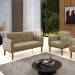 Conjunto Poltrona e Namoradeira Decorativa Isabella Pés Fixo em Madeira Castanho Suede Nude G19 - Gran Belo