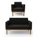 Conjunto Poltrona e Namoradeira Decorativa Isabella Pés Fixo em Madeira Castanho Suede Preto G19 - Gran Belo