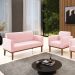 Conjunto Poltrona e Namoradeira Decorativa Isabella Pés Fixo em Madeira Castanho Suede Rosa Bebê G19 - Gran Belo