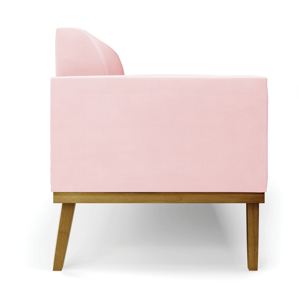 Conjunto Poltrona e Namoradeira Decorativa Isabella Pés Fixo em Madeira Castanho Suede Rosa Bebê G19 - Gran Belo