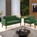 Conjunto Poltrona e Namoradeira Decorativa Isabella Pés Fixo em Madeira Castanho Suede Verde G19 - Gran Belo