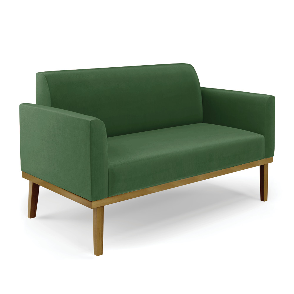 Conjunto Poltrona e Namoradeira Decorativa Isabella Pés Fixo em Madeira Castanho Suede Verde G19 - Gran Belo