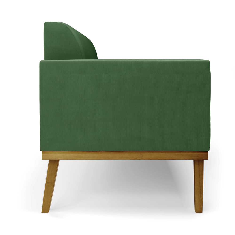 Conjunto Poltrona e Namoradeira Decorativa Isabella Pés Fixo em Madeira Castanho Suede Verde G19 - Gran Belo