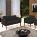Conjunto Poltrona e Namoradeira Decorativa Isabella Pés Fixo em Madeira Castanho Veludo Preto G19 - Gran Belo