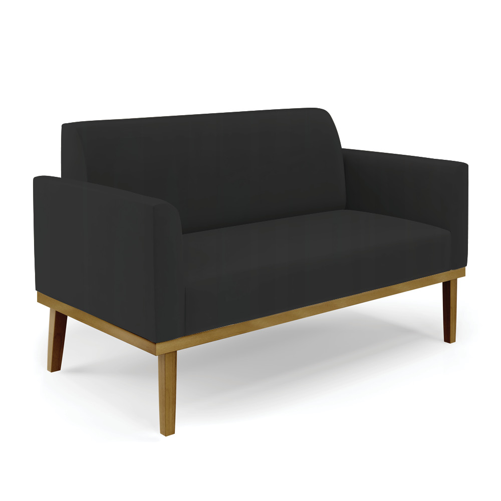 Conjunto Poltrona e Namoradeira Decorativa Isabella Pés Fixo em Madeira Castanho Veludo Preto G19 - Gran Belo
