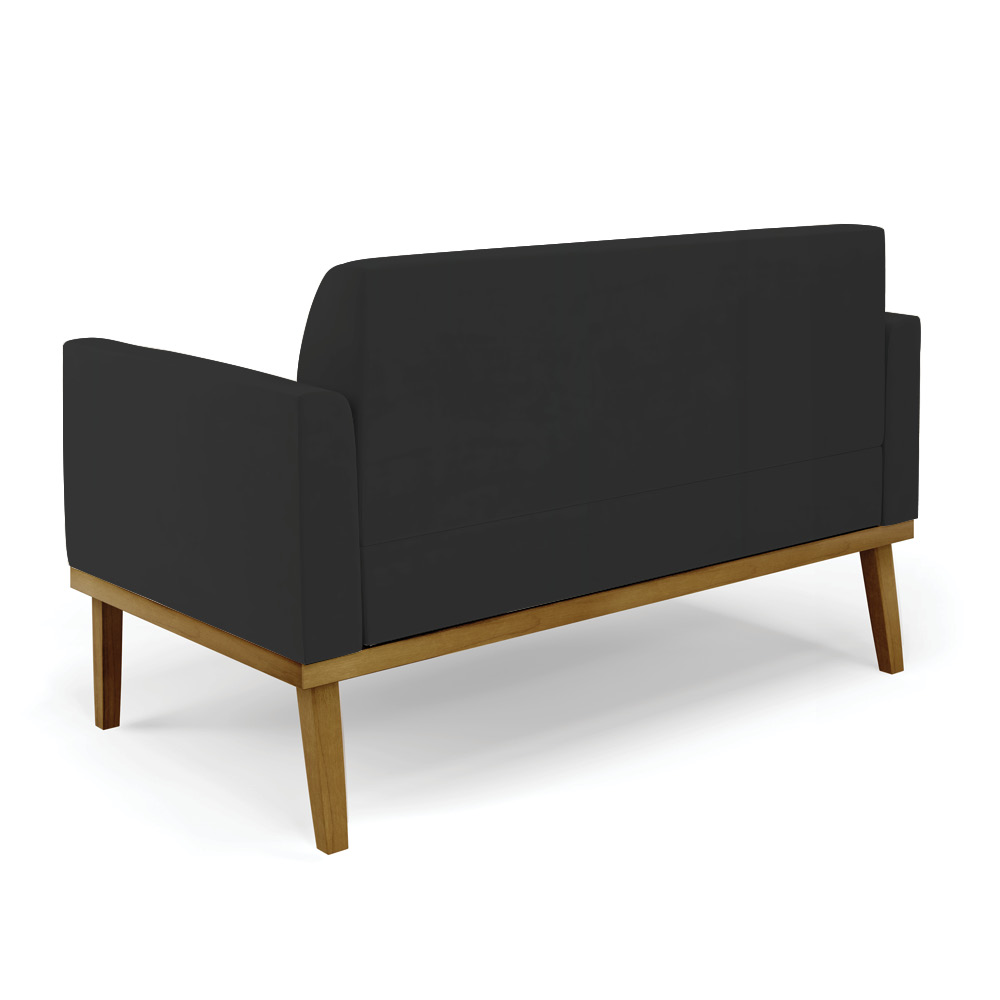 Conjunto Poltrona e Namoradeira Decorativa Isabella Pés Fixo em Madeira Castanho Veludo Preto G19 - Gran Belo