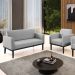 Conjunto Poltrona e Namoradeira Decorativa Isabella Pés Fixo em Madeira Preto Linho Cinza G19 - Gran Belo