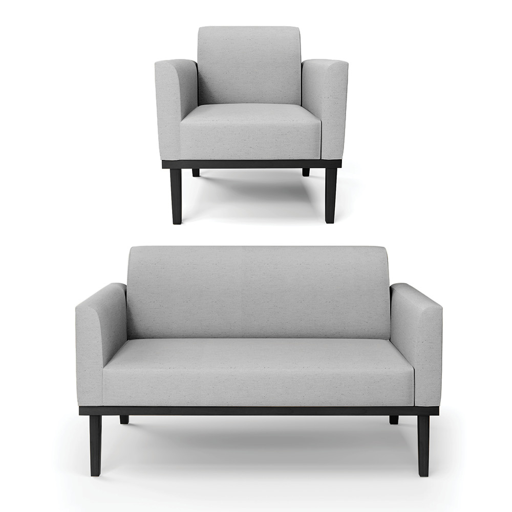Conjunto Poltrona e Namoradeira Decorativa Isabella Pés Fixo em Madeira Preto Linho Cinza G19 - Gran Belo