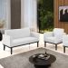 Conjunto Poltrona e Namoradeira Decorativa Isabella Pés Fixo em Madeira Preto PU Branco G19 - Gran Belo