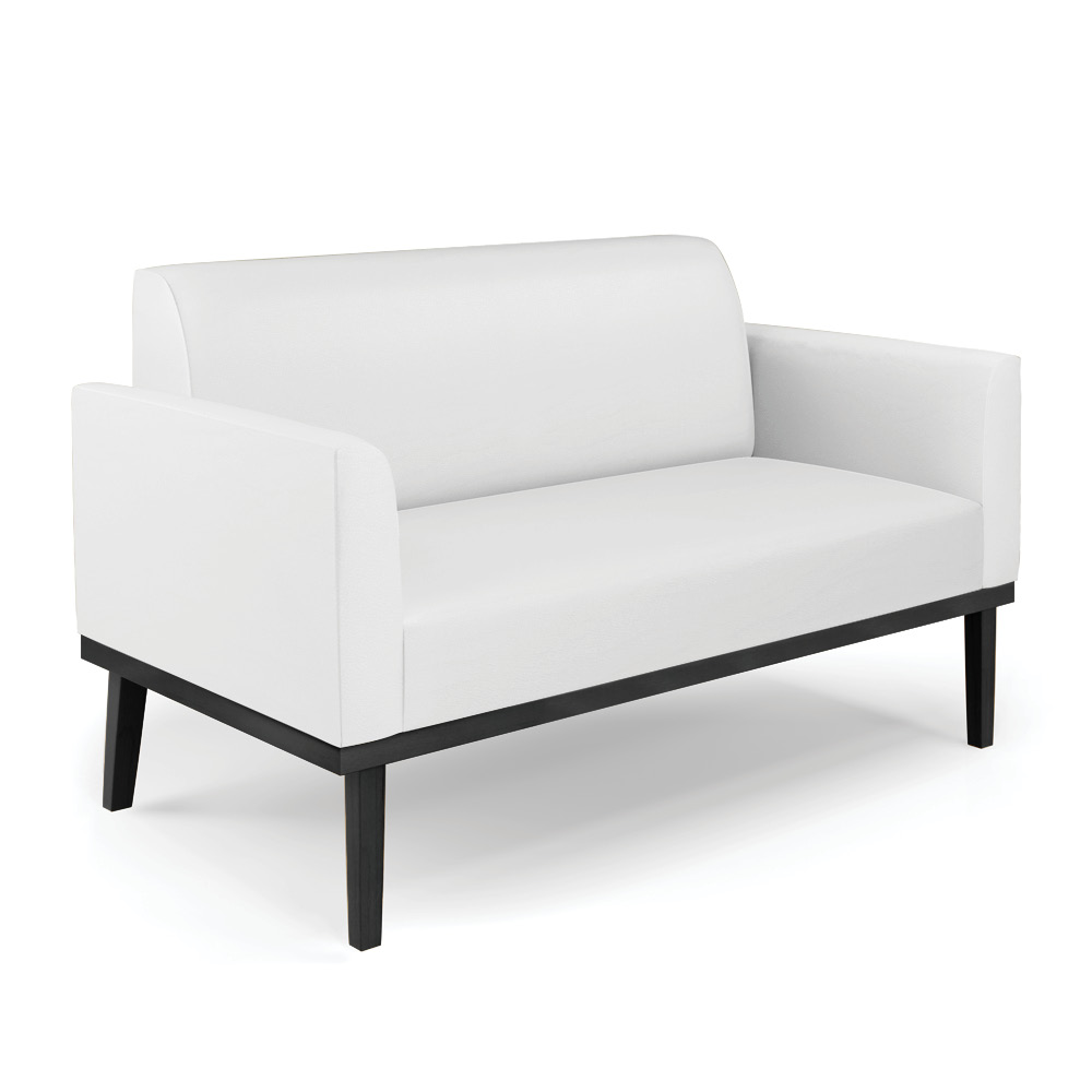 Conjunto Poltrona e Namoradeira Decorativa Isabella Pés Fixo em Madeira Preto PU Branco G19 - Gran Belo