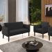 Conjunto Poltrona e Namoradeira Decorativa Isabella Pés Fixo em Madeira Preto PU Preto G19 - Gran Belo