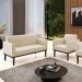 Conjunto Poltrona e Namoradeira Decorativa Isabella Pés Fixo em Madeira Preto Suede Bege G19 - Gran Belo