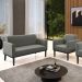 Conjunto Poltrona e Namoradeira Decorativa Isabella Pés Fixo em Madeira Preto Suede Grafite G19 - Gran Belo