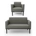 Conjunto Poltrona e Namoradeira Decorativa Isabella Pés Fixo em Madeira Preto Suede Grafite G19 - Gran Belo