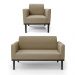 Conjunto Poltrona e Namoradeira Decorativa Isabella Pés Fixo em Madeira Preto Suede Nude G19 - Gran Belo