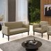 Conjunto Poltrona e Namoradeira Decorativa Isabella Pés Fixo em Madeira Preto Suede Nude G19 - Gran Belo
