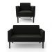 Conjunto Poltrona e Namoradeira Decorativa Isabella Pés Fixo em Madeira Preto Suede Preto G19 - Gran Belo