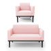 Conjunto Poltrona e Namoradeira Decorativa Isabella Pés Fixo em Madeira Preto Suede Rosa Bebê G19 - Gran Belo