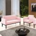 Conjunto Poltrona e Namoradeira Decorativa Isabella Pés Fixo em Madeira Preto Suede Rosa Bebê G19 - Gran Belo