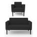 Conjunto Poltrona e Namoradeira Decorativa Isabella Pés Fixo em Madeira Preto Veludo Preto G19 - Gran Belo