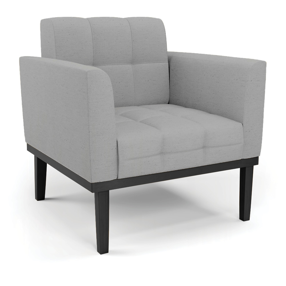Conjunto Poltrona e Namoradeira Decorativa Karen Pés Fixo em Madeira Preto Linho Cinza G19 - Gran Belo