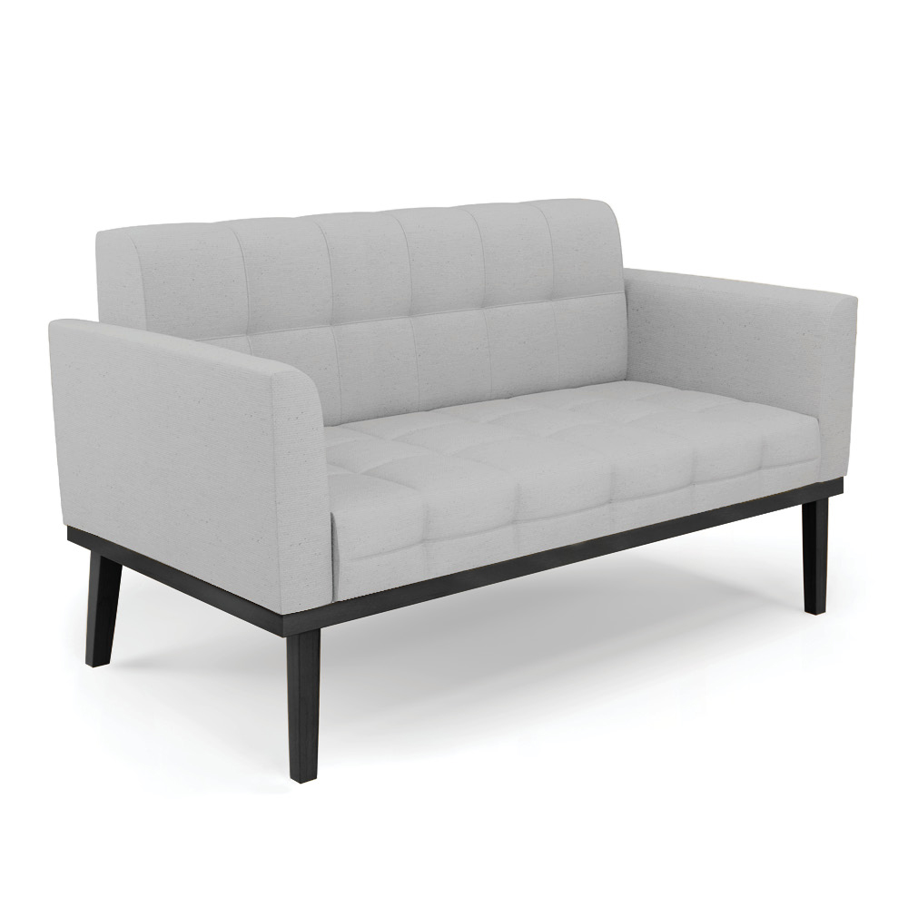 Conjunto Poltrona e Namoradeira Decorativa Karen Pés Fixo em Madeira Preto Linho Cinza G19 - Gran Belo