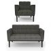Conjunto Poltrona e Namoradeira Decorativa Karen Pés Fixo em Madeira Preto Linho Cinza Mesclado G19 - Gran Belo