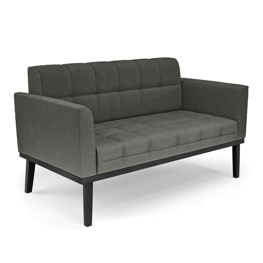 Conjunto Poltrona e Namoradeira Decorativa Karen Pés Fixo em Madeira Preto Linho Cinza Mesclado G19 - Gran Belo