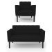 Conjunto Poltrona e Namoradeira Decorativa Karen Pés Fixo em Madeira Preto Linho Preto G19 - Gran Belo
